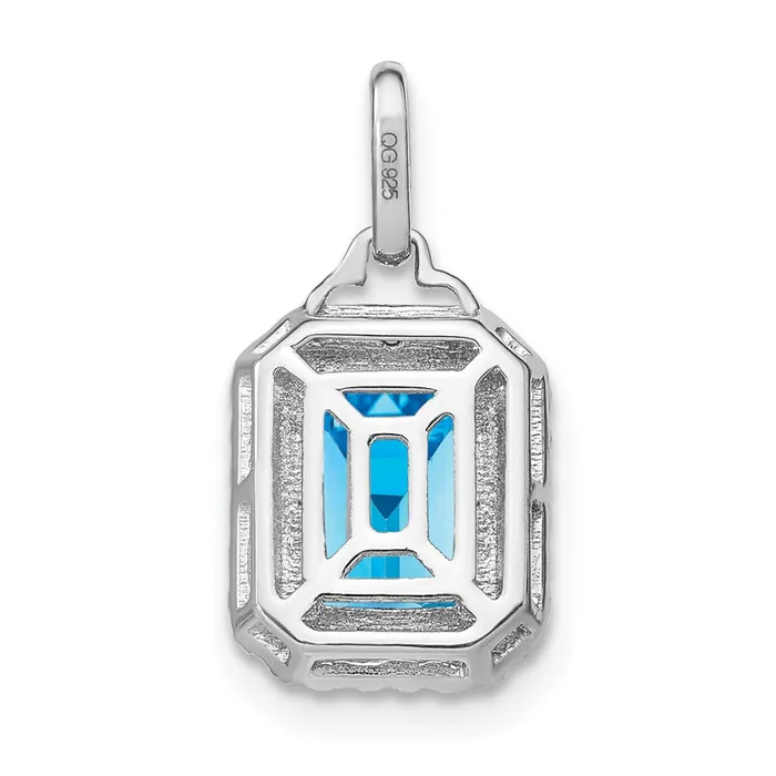 Necklaces TreasureFineJewelers 14k White Gold Emeraldcut Blue Topaz and Diamond Halo Pendant