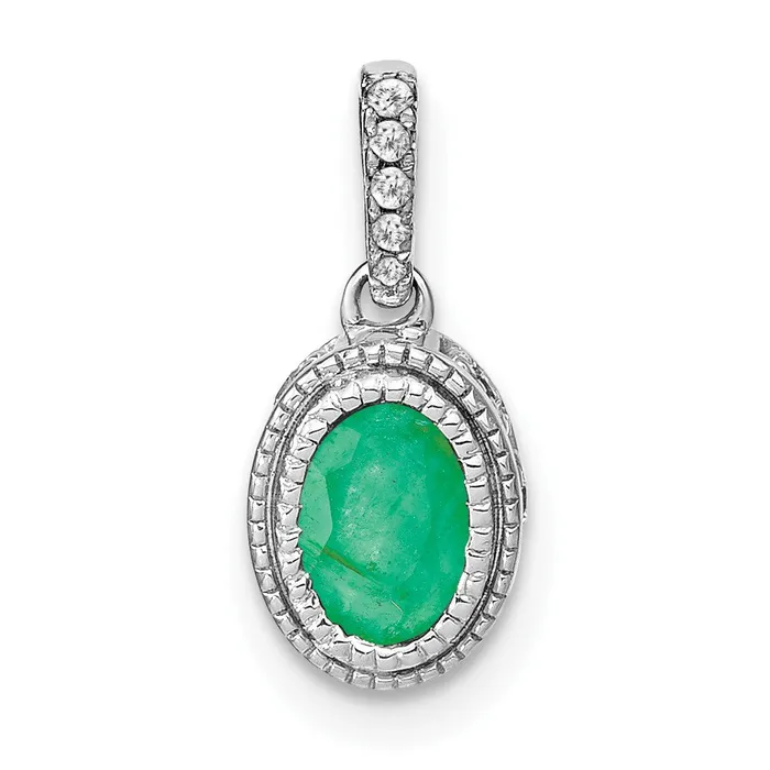 Necklaces TreasureFineJewelers 14k White Gold Oval Emerald and Diamond Pendant Necklaces TreasureFineJewelers 14k White Gold Oval Emerald and Diamond Pendant