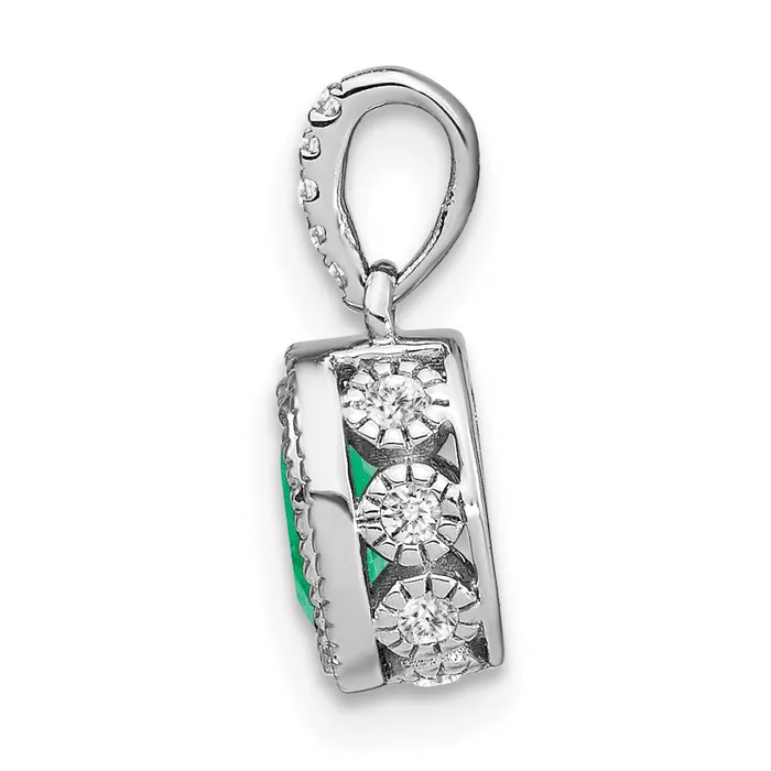 Necklaces TreasureFineJewelers 14k White Gold Oval Emerald and Diamond Pendant