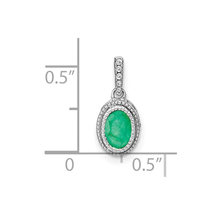 Necklaces TreasureFineJewelers 14k White Gold Oval Emerald and Diamond Pendant