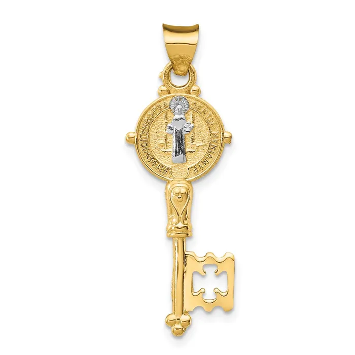 Necklaces TreasureFineJewelers 14k with Rhodium Cross Key Pendant