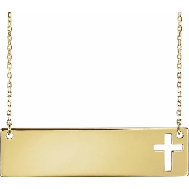 Necklaces TreasureFineJewelers 14K Yellow Gold Pierced Cross Bar 1618 Necklace Necklaces TreasureFineJewelers 14K Yellow Gold Pierced Cross Bar 1618 Necklace
