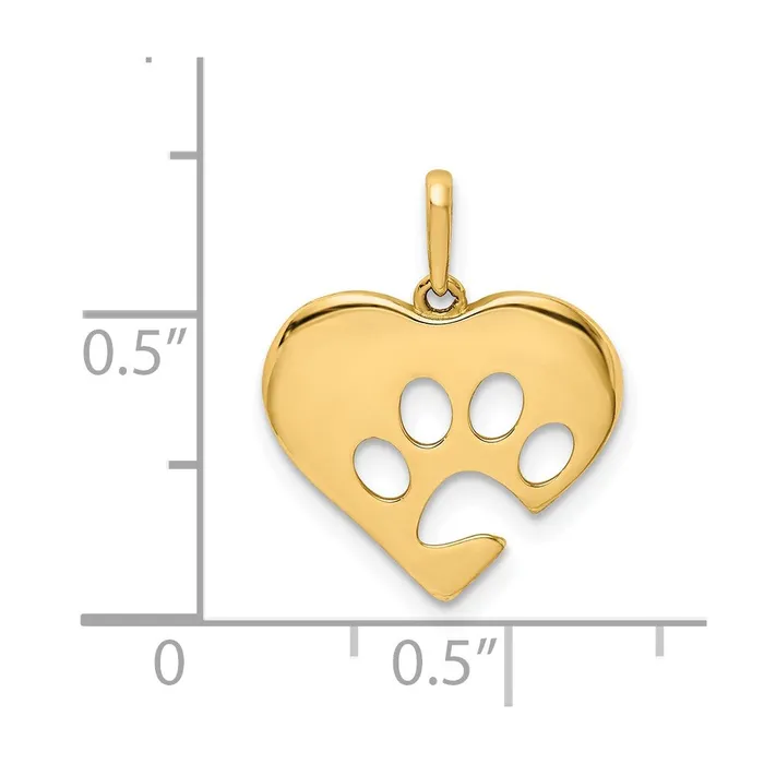 Necklaces TreasureFineJewelers 14k Yellow Gold Polished Heart wPaw Print Pendant
