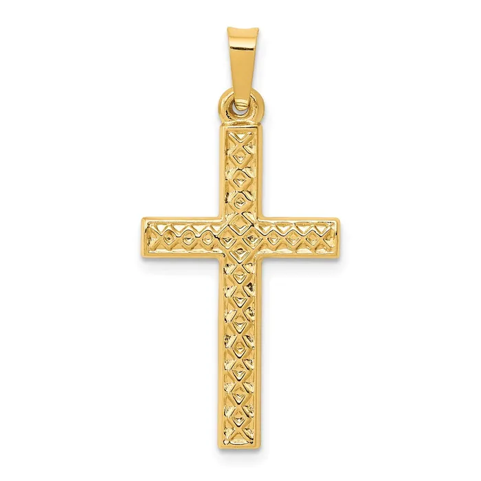 Necklaces TreasureFineJewelers 14k Yellow Gold Polished Lattice Textured Cross Pendant Necklaces TreasureFineJewelers 14k Yellow Gold Polished Lattice Textured Cross Pendant