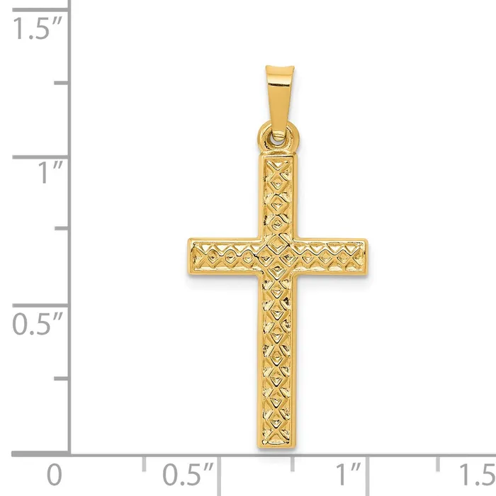 Necklaces TreasureFineJewelers 14k Yellow Gold Polished Lattice Textured Cross Pendant