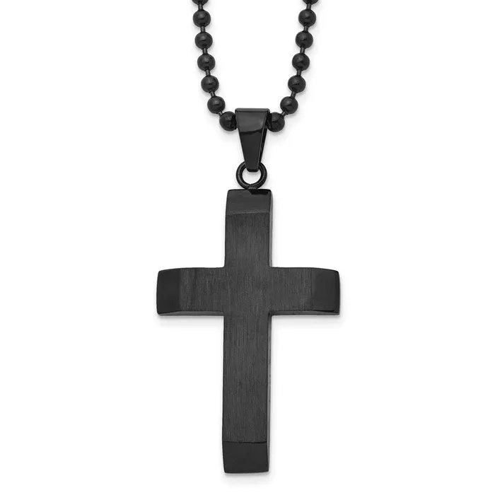 Necklaces TreasureFineJewelers Chisel Stainless Steel Brushed and Polished Black IPplated Cross Pendant on a 24 inch Ball Chain Necklace Necklaces TreasureFineJewelers Chisel Stainless Steel Brushed and Polished Black IPplated Cross Pendant on a 24 inch Ball Chain Necklace