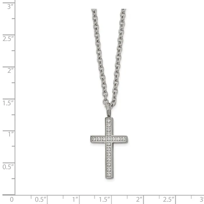 Necklaces TreasureFineJewelers Chisel Stainless Steel Polished CZ Cross Pendant on a 20 inch Cable Chain Necklace