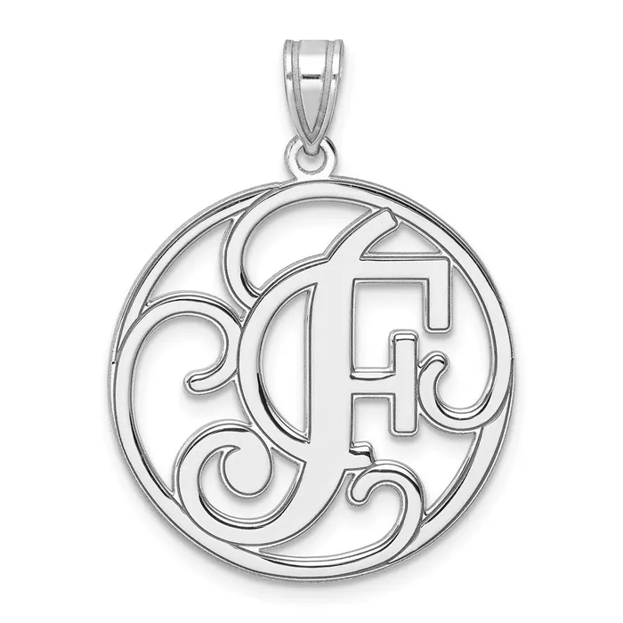 Necklaces TreasureFineJewelers Large Sterling Silver Rhodiumplated Fancy Script Letter F Initial Pendant