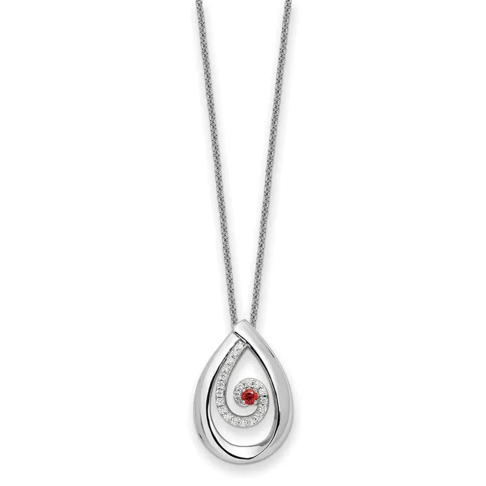 Necklaces TreasureFineJewelers Sentimental Expressions Sterling Silver Rhodiumplated Red and Clear CZ In Memory of my Mother 18in Necklace