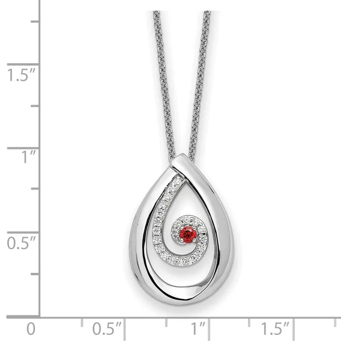 Necklaces TreasureFineJewelers Sentimental Expressions Sterling Silver Rhodiumplated Red and Clear CZ In Memory of my Mother 18in Necklace