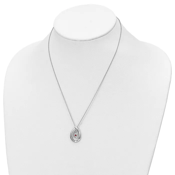 Necklaces TreasureFineJewelers Sentimental Expressions Sterling Silver Rhodiumplated Red and Clear CZ In Memory of my Mother 18in Necklace