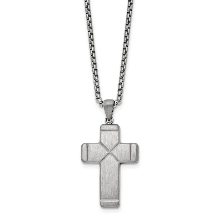 Necklaces TreasureFineJewelers Stainless Steel Brushed and Polished Cross Necklace 195 Necklaces TreasureFineJewelers Stainless Steel Brushed and Polished Cross Necklace 195