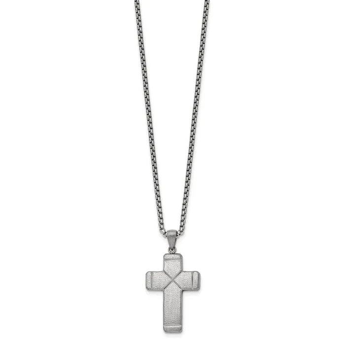 Necklaces TreasureFineJewelers Stainless Steel Brushed and Polished Cross Necklace 195