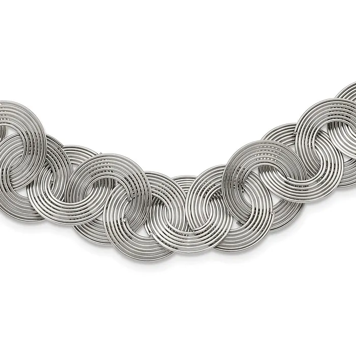 Necklaces TreasureFineJewelers Stainless Steel Polished Circle Links 19in Necklace Necklaces TreasureFineJewelers Stainless Steel Polished Circle Links 19in Necklace