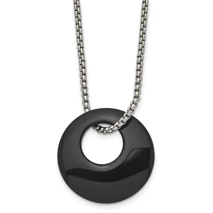 Necklaces TreasureFineJewelers Stainless Steel Polished wBlack Onyx Circle 18in Necklace Necklaces TreasureFineJewelers Stainless Steel Polished wBlack Onyx Circle 18in Necklace