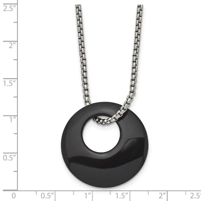 Necklaces TreasureFineJewelers Stainless Steel Polished wBlack Onyx Circle 18in Necklace