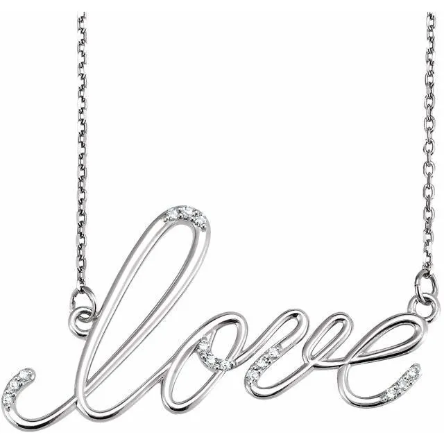 Necklaces TreasureFineJewelers Sterling Silver 08 CTW Natural Diamond Love 18 Necklace Necklaces TreasureFineJewelers Sterling Silver 08 CTW Natural Diamond Love 18 Necklace