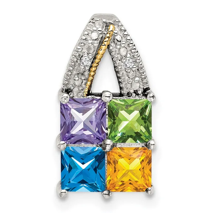 Necklaces TreasureFineJewelers Sterling Silver 14k Fourstone and Diamond Mothers Pendant SemiMount