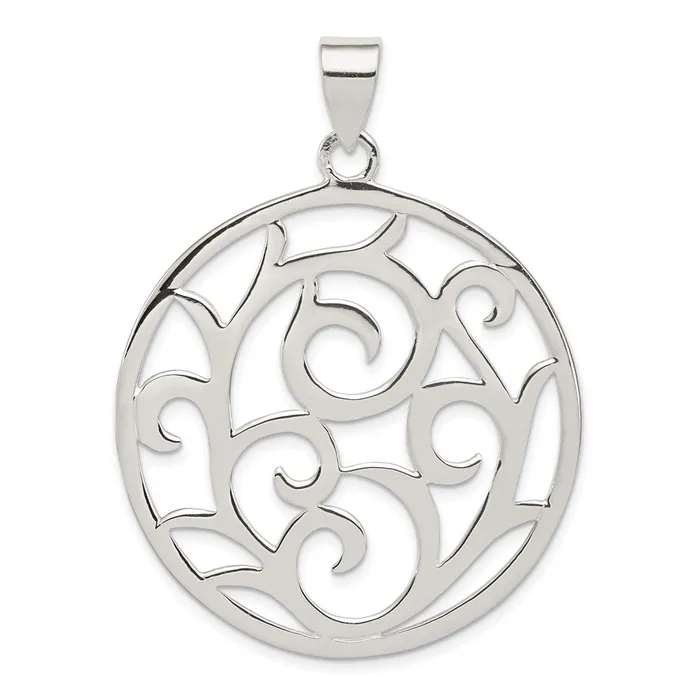 Necklaces TreasureFineJewelers Sterling Silver Fancy Round Pendant