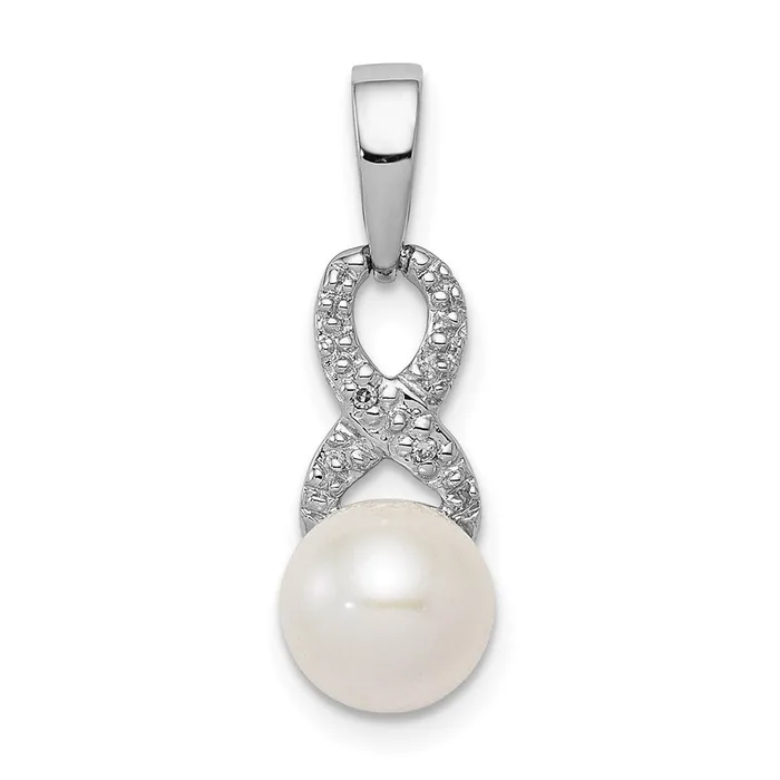 Necklaces TreasureFineJewelers Sterling Silver Rhod Plated Diamond and FW Cultured Pearl Pendant Necklaces TreasureFineJewelers Sterling Silver Rhod Plated Diamond and FW Cultured Pearl Pendant