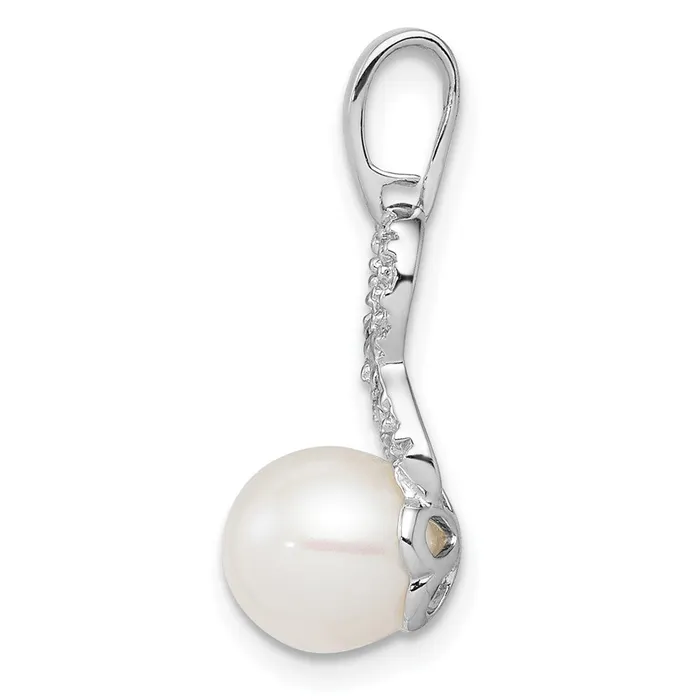 Necklaces TreasureFineJewelers Sterling Silver Rhod Plated Diamond and FW Cultured Pearl Pendant
