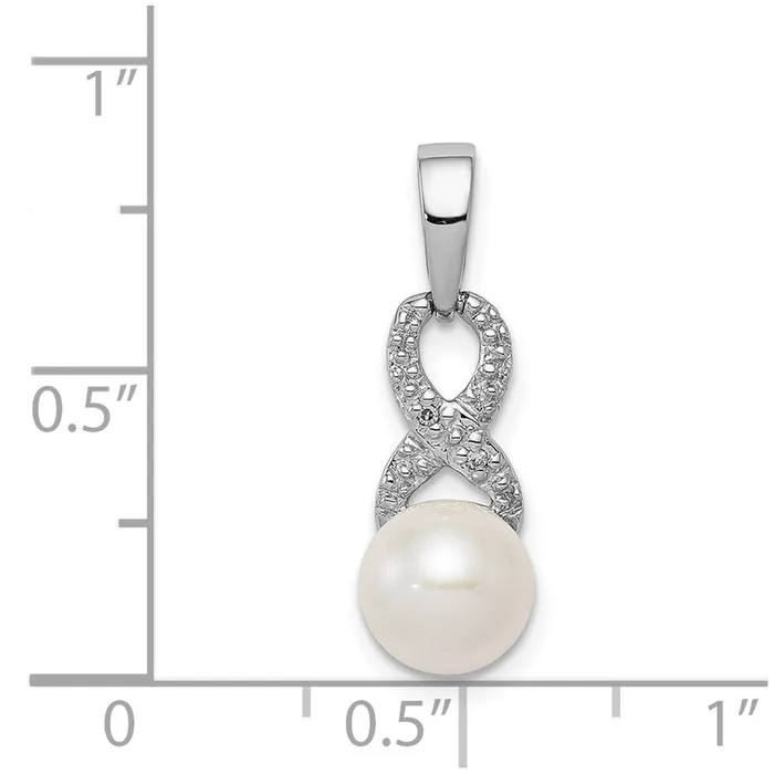 Necklaces TreasureFineJewelers Sterling Silver Rhod Plated Diamond and FW Cultured Pearl Pendant