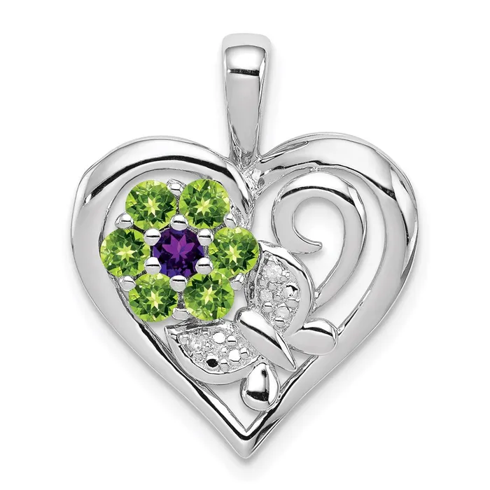 Necklaces TreasureFineJewelers Sterling Silver Rhodiumplated Amethyst and Peridot Diamond Pendant Necklaces TreasureFineJewelers Sterling Silver Rhodiumplated Amethyst and Peridot Diamond Pendant
