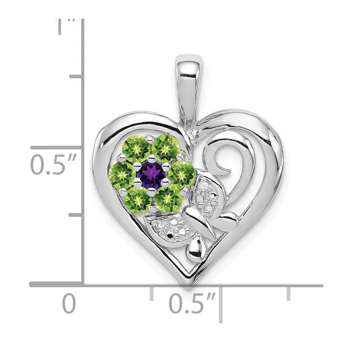 Necklaces TreasureFineJewelers Sterling Silver Rhodiumplated Amethyst and Peridot Diamond Pendant