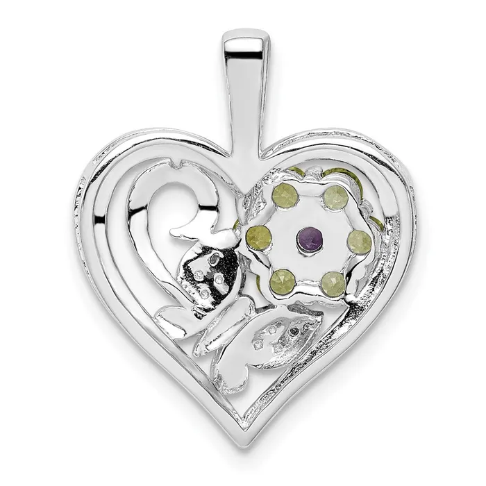Necklaces TreasureFineJewelers Sterling Silver Rhodiumplated Amethyst and Peridot Diamond Pendant