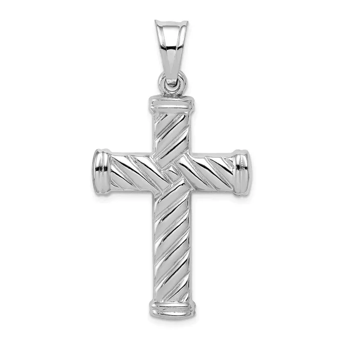 Necklaces TreasureFineJewelers Sterling Silver Rhodiumplated Hollow Latin Cross Pendant Necklaces TreasureFineJewelers Sterling Silver Rhodiumplated Hollow Latin Cross Pendant