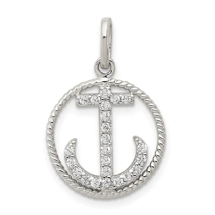 Necklaces TreasureFineJewelers Sterling Silver Rhodiumplated Polished CZ Anchor Pendant Necklaces TreasureFineJewelers Sterling Silver Rhodiumplated Polished CZ Anchor Pendant