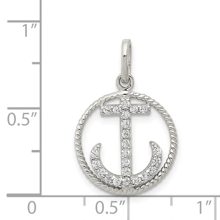 Necklaces TreasureFineJewelers Sterling Silver Rhodiumplated Polished CZ Anchor Pendant