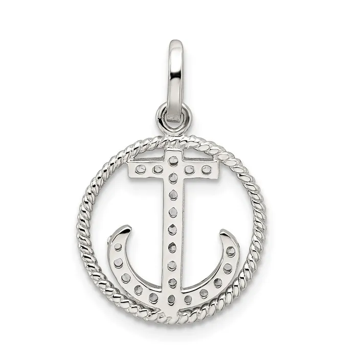 Necklaces TreasureFineJewelers Sterling Silver Rhodiumplated Polished CZ Anchor Pendant