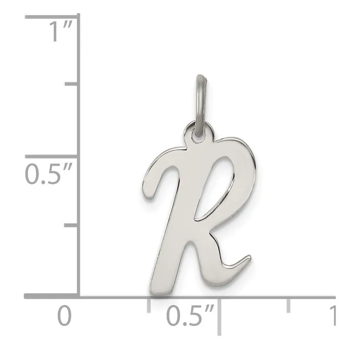 Necklaces TreasureFineJewelers Sterling Silver Rhodiumplated Script Letter R Initial Charm