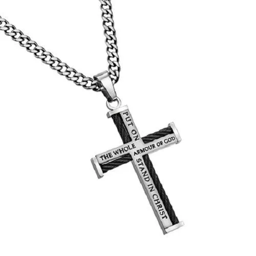 North Arrow Shop Necklaces Armor of God Cable Cross Necklace Stainless Steel Curb Chain North Arrow Shop Necklaces Armor of God Cable Cross Necklace Stainless Steel Curb Chain