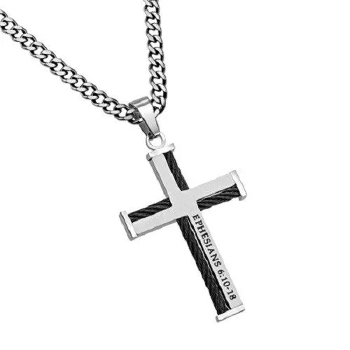 North Arrow Shop Necklaces Armor of God Cable Cross Necklace Stainless Steel Curb Chain
