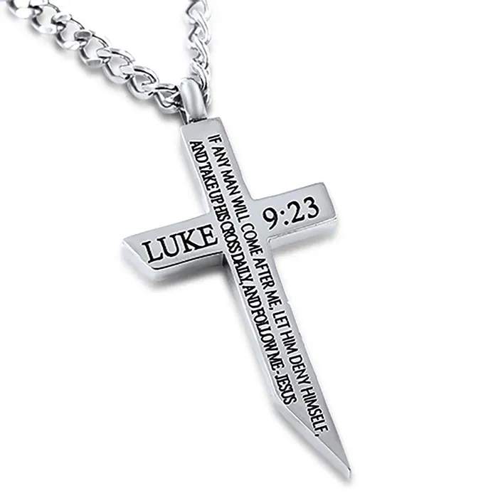 North Arrow Shop Necklaces Cross Sword Necklace TAKE UP HIS CROSS Stainless Steel with Chain North Arrow Shop Necklaces Cross Sword Necklace TAKE UP HIS CROSS Stainless Steel with Chain