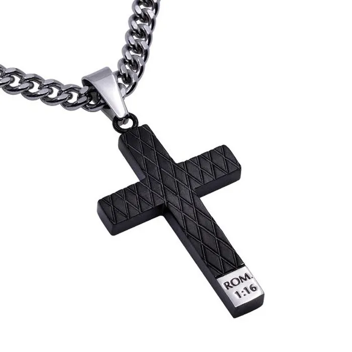 North Arrow Shop Necklaces Romans 116 NOT ASHAMED Stainless Steel Engraved Black Cross Necklace North Arrow Shop Necklaces Romans 116 NOT ASHAMED Stainless Steel Engraved Black Cross Necklace