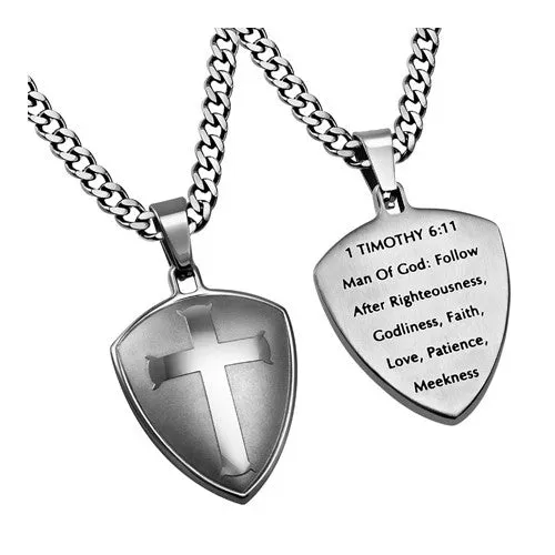 North Arrow Shop Necklaces Shield of Faith Necklace Man Of God Bible Verse Steel Curb Chain North Arrow Shop Necklaces Shield of Faith Necklace Man Of God Bible Verse Steel Curb Chain