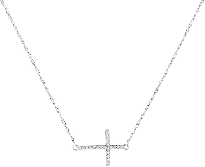 North Arrow Shop Necklaces Sideways Cross Necklace White Gold 10K with Diamonds 120 Cttw North Arrow Shop Necklaces Sideways Cross Necklace White Gold 10K with Diamonds 120 Cttw