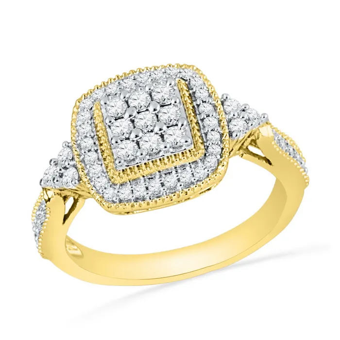 North Arrow Shop Rings 10kt yellow gold womens round diamond square frame cluster milgrain ring 12 cttw101382 North Arrow Shop Rings 10kt yellow gold womens round diamond square frame cluster milgrain ring 12 cttw101382