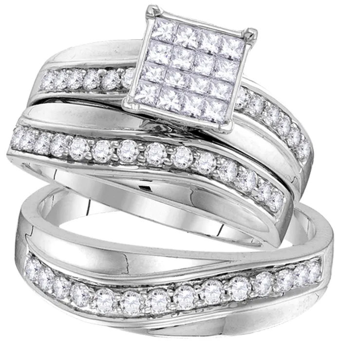North Arrow Shop Rings 14kt white gold his hers princess diamond cluster matching bridal wedding ring band set 1 15 cttw109768 North Arrow Shop Rings 14kt white gold his hers princess diamond cluster matching bridal wedding ring band set 1 15 cttw109768