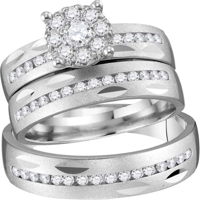 North Arrow Shop Rings 14kt yellow gold his hers round diamond cluster matching bridal wedding ring band set 34 cttw113872 North Arrow Shop Rings 14kt yellow gold his hers round diamond cluster matching bridal wedding ring band set 34 cttw113872