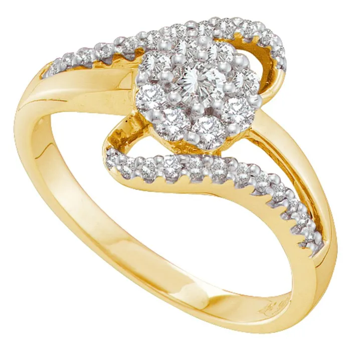 North Arrow Shop Rings 14kt yellow gold womens round diamond swirl strand flower cluster ring 12 cttw39438 North Arrow Shop Rings 14kt yellow gold womens round diamond swirl strand flower cluster ring 12 cttw39438