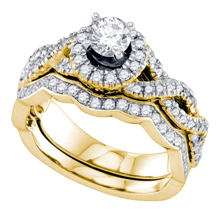 North Arrow Shop Rings 14kt yellow gold womens round diamond twist halo bridal wedding engagement ring band set 100 cttw68795 North Arrow Shop Rings 14kt yellow gold womens round diamond twist halo bridal wedding engagement ring band set 100 cttw68795