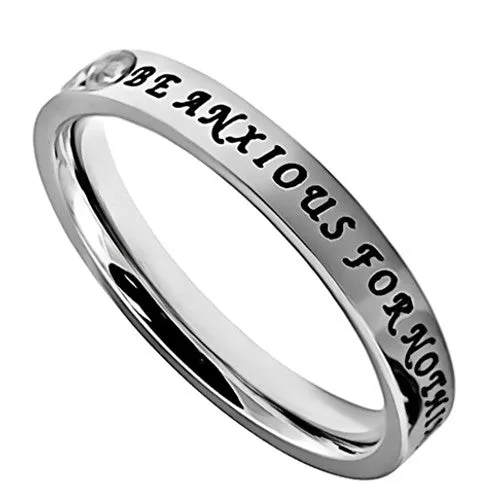North Arrow Shop Rings Christian Ring For Women Philippians 46 BE ANXIOUS FOR NOTHING Bible Verse Stainless Steel Princess Cut CZ Stones North Arrow Shop Rings Christian Ring For Women Philippians 46 BE ANXIOUS FOR NOTHING Bible Verse Stainless Steel Princess Cut CZ Stones