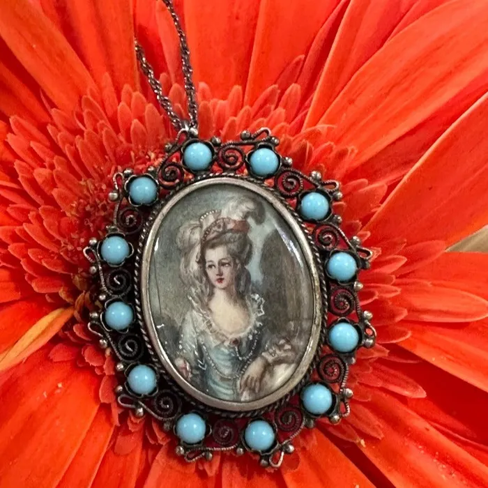 ONeills Estate Jewelry Necklaces 800 Silver and Turquoise PinPendant 54800483 ONeills Estate Jewelry Necklaces 800 Silver and Turquoise PinPendant 54800483