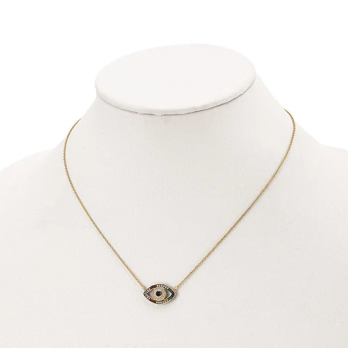 Prizma Sterling Silver Goldtone 14K Flash Goldplated 16 inch Colorful CZ Evil Eye Necklace with 2 inch Extender TreasureFineJewelers Necklaces