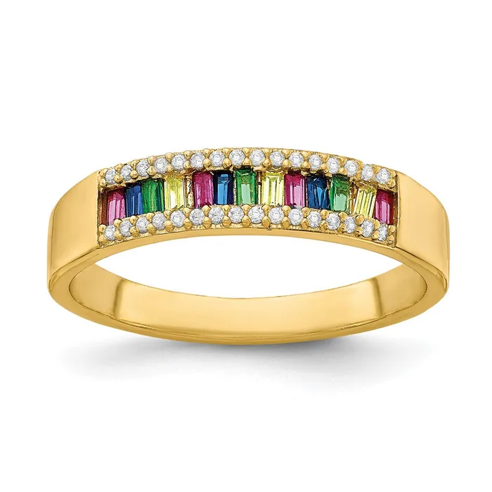 Prizma Sterling Silver Goldtone 14K Flash Goldplated Colorful Baguette and White CZ Ring TreasureFineJewelers Rings Prizma Sterling Silver Goldtone 14K Flash Goldplated Colorful Baguette and White CZ Ring TreasureFineJewelers Rings