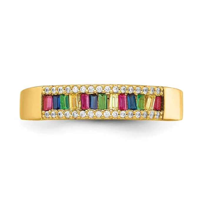 Prizma Sterling Silver Goldtone 14K Flash Goldplated Colorful Baguette and White CZ Ring TreasureFineJewelers Rings